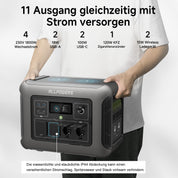 ALLPOWERS Solargenerator R1500 mit 100W Solarpanel, LiFePO4 Akku, 1800W Powerstation mit 100W USB-C/Kabelloses Laden Ausgang, LFP Powerstation für Outdoor, Camping, Stromreserve, RV
