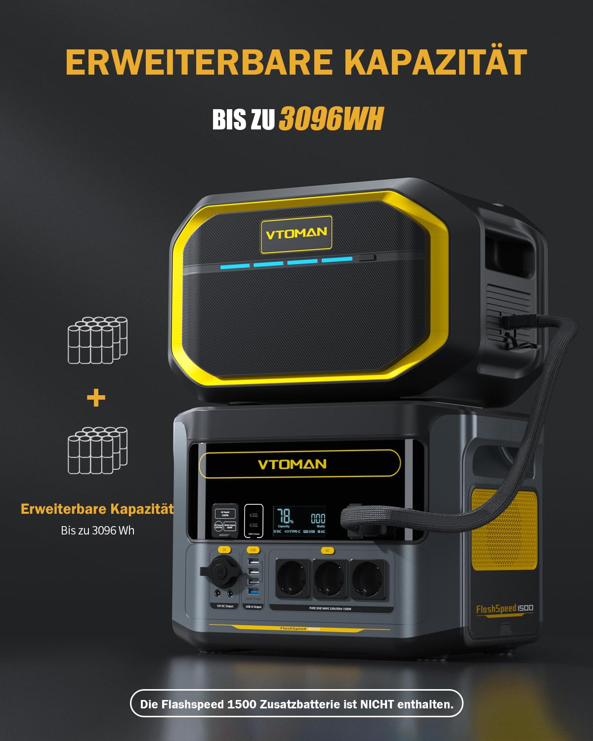 VTOMAN FlashSpeed 1500 Tragbare Powerstation 1548Wh mit 400W Solarpanel, LiFePO4 Solargenerator, 230V/1500W AC Ausgang/Eingang, Schnelle Vollladung in 1 Stunde für Zuhause, Angeln, Camping